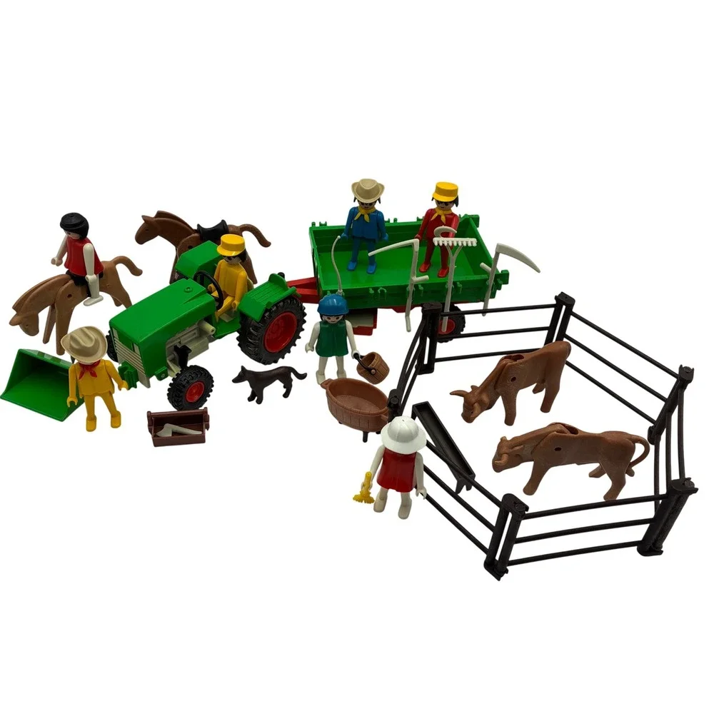 Vintage 1970s Playmobil Farmer Super Deluxe Set 1504 Geobra Tractor Trailer Pen